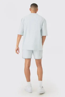 boohooMAN Dropped Revere Linen Piped Shirt & Smart Short Set | UK| Sets & Co-Ords