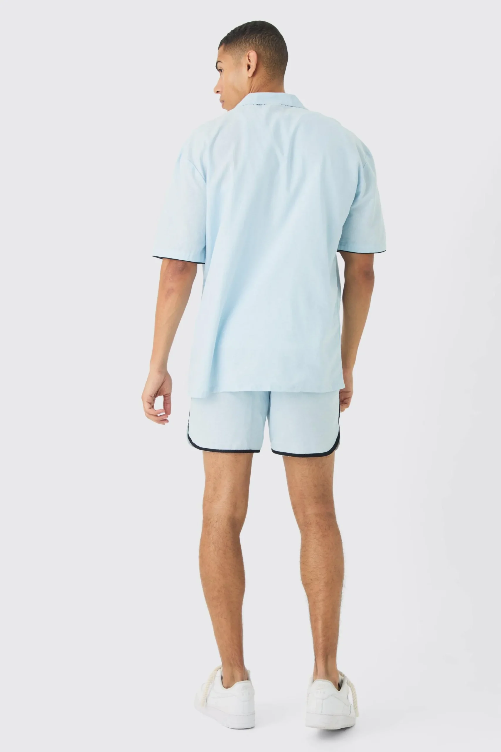 boohooMAN Dropped Revere Linen Piped Shirt & Smart Short Set | UK| Sets & Co-Ords