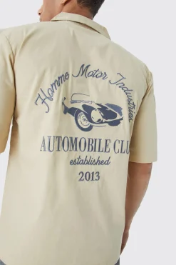 boohooMAN Dropped Revere Poplin Automobile Club Shirt | UK| Shirts