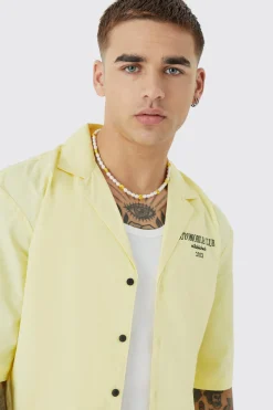 boohooMAN Dropped Revere Poplin Automobile Club Shirt | UK| Shirts