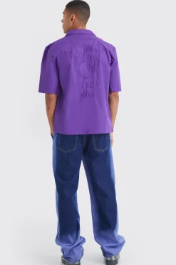 boohooMAN Dropped Revere Poplin Worldwide Club Shirt | UK| Shirts