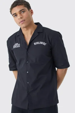 boohooMAN Dropped Revere Poplin Worldwide Club Shirt | UK| Shirts