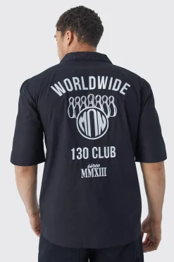 boohooMAN Dropped Revere Poplin Worldwide Club Shirt | UK| Shirts