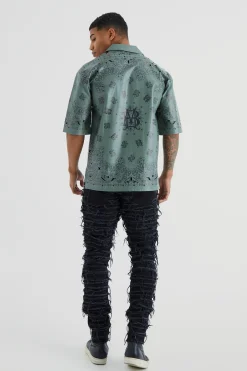 boohooMAN Dropped Revere Pu Printed Bandana Shirt | UK| Shirts