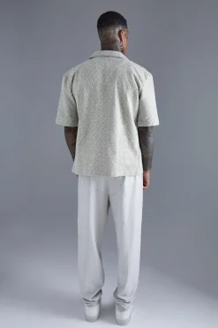 boohooMAN Dropped Revere Textured Herringbone Shirt | UK| Shirts