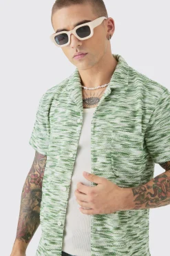 boohooMAN Dropped Soulder Boucle Slub Revere Shirt | UK| Shirts