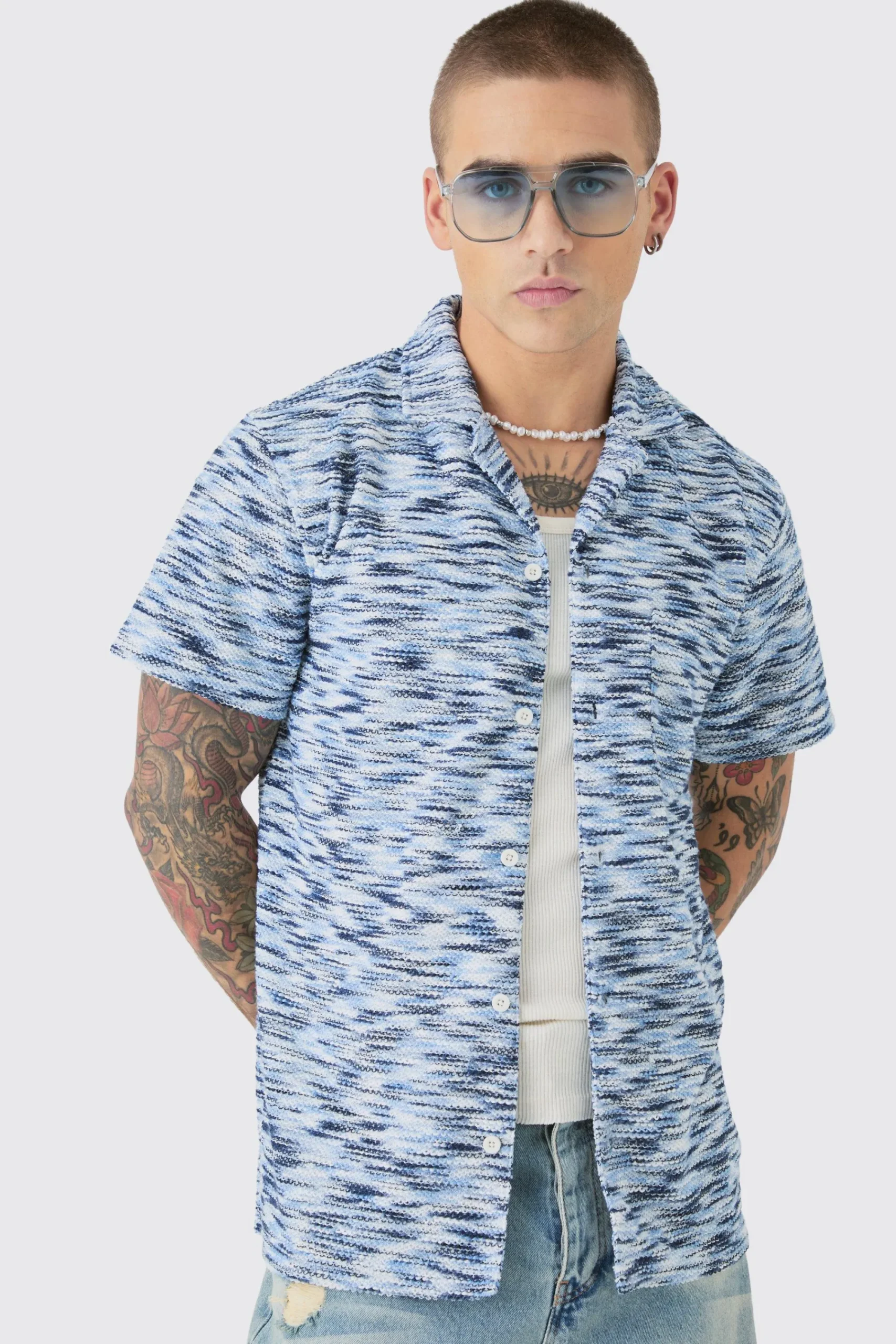 boohooMAN Dropped Soulder Boucle Slub Revere Shirt | UK| Shirts