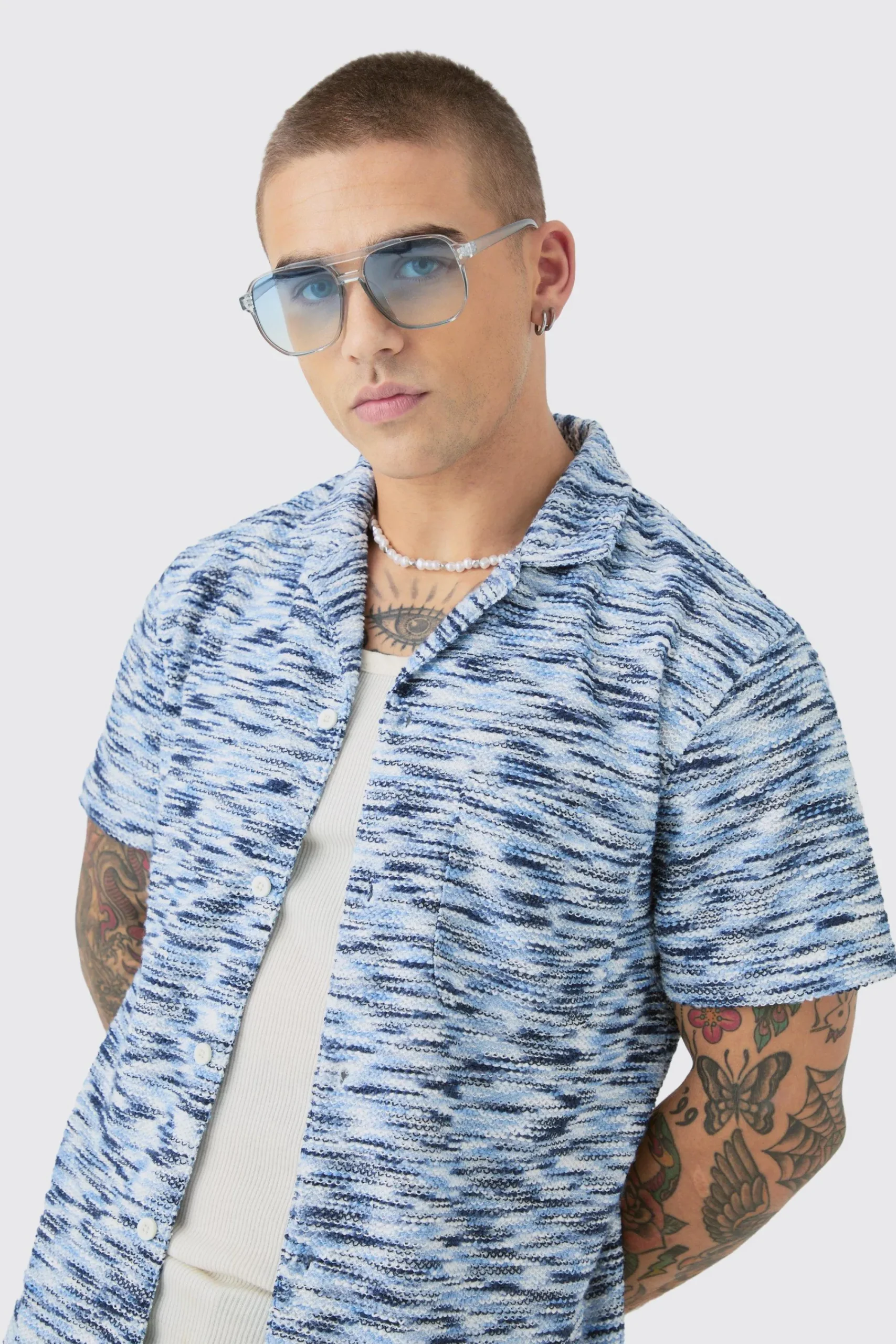 boohooMAN Dropped Soulder Boucle Slub Revere Shirt | UK| Shirts