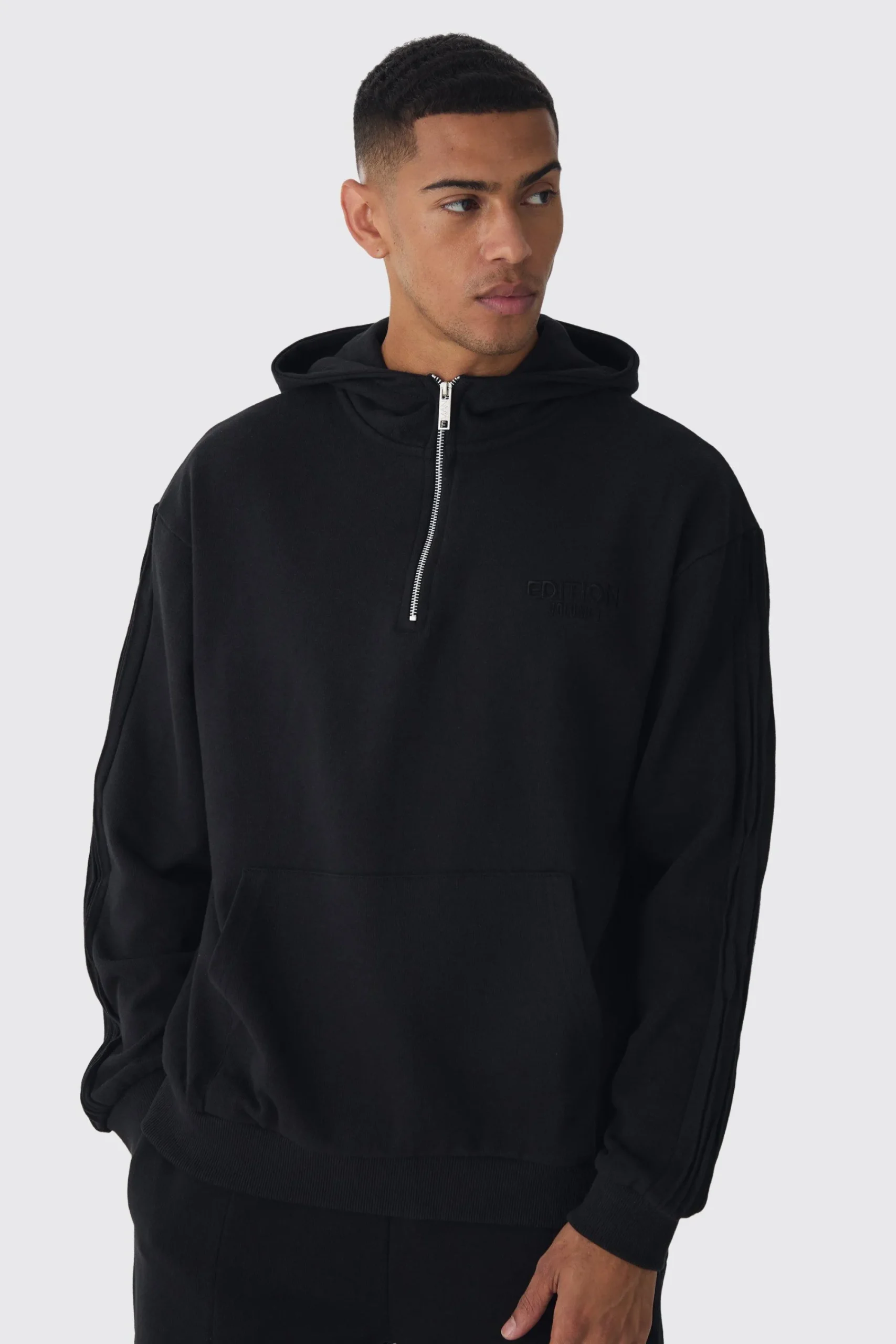 boohooMAN EDITION Oversized Heavyweight 1/4 Zip Pintuck Hoodie | UK| Hoodies & Sweatshirts