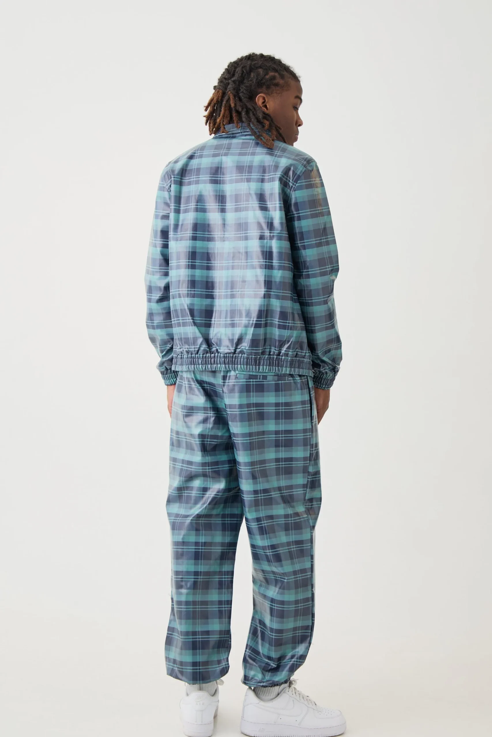 boohooMAN Elastic Waist Check Pu Parachute Trouser | UK| Sets & Co-Ords