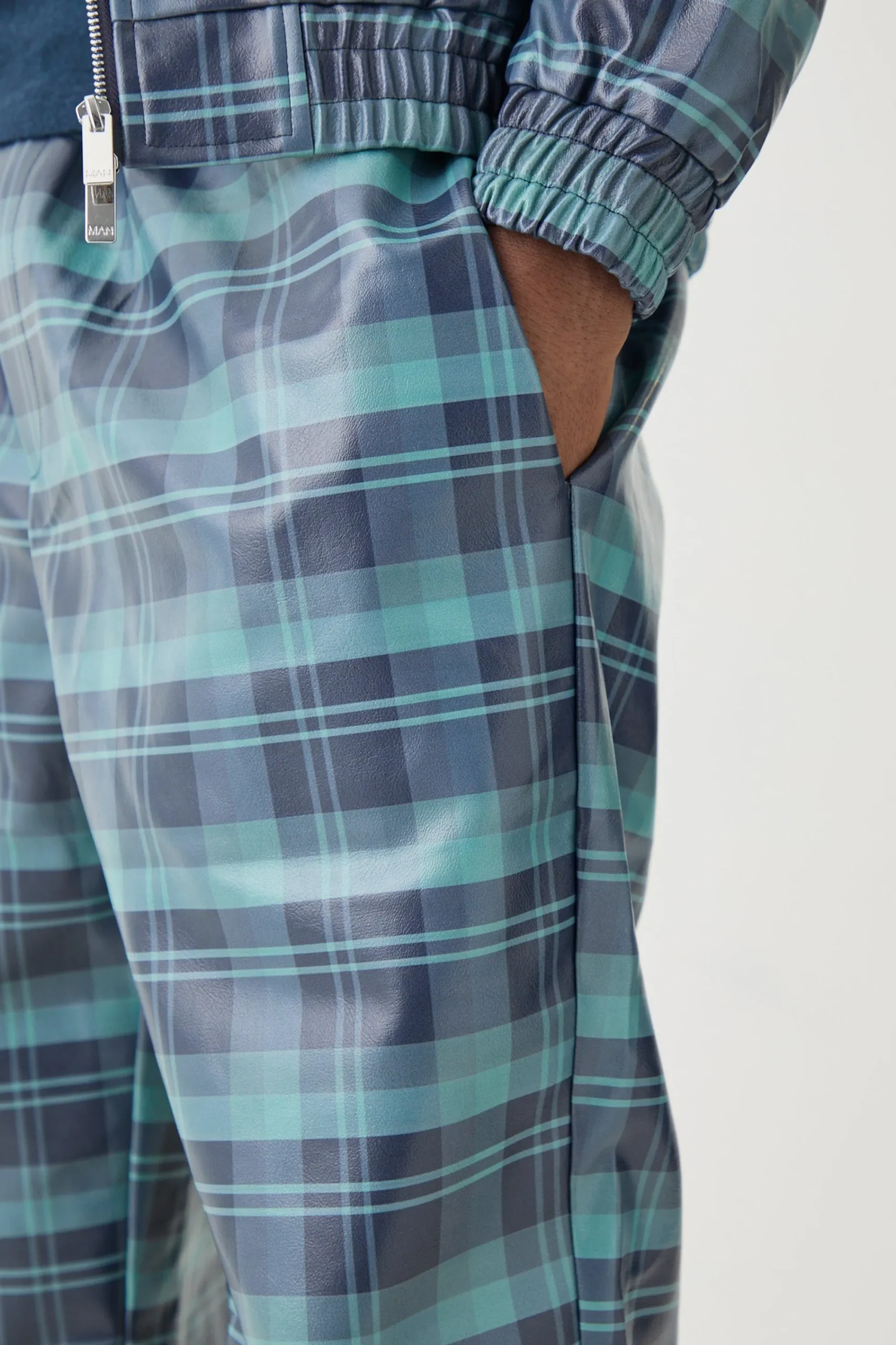 boohooMAN Elastic Waist Check Pu Parachute Trouser | UK| Sets & Co-Ords