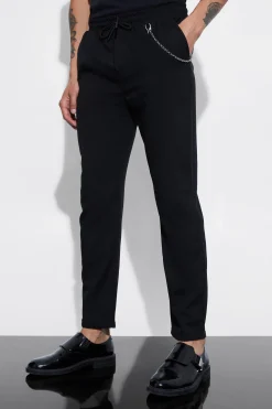 boohooMAN Elastic Waist Smart Trouser With Chain Detail | UK| Suits & Tailoring|Trousers