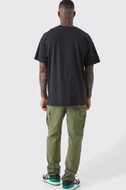 boohooMAN Elastic Waist Straight Cargo Zip Detail Trouser | UK| Trousers