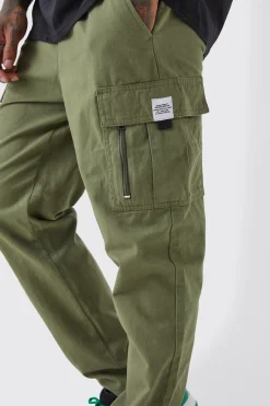 boohooMAN Elastic Waist Straight Cargo Zip Detail Trouser | UK| Trousers