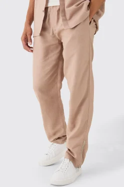 boohooMAN Elastic Waist Straight Leg Linen Trouser | UK| Trousers