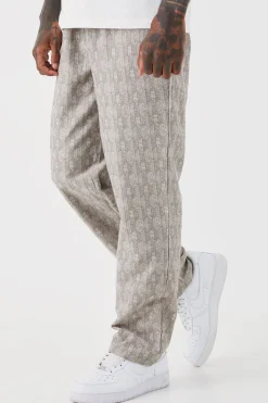 boohooMAN Elastic Waist Straight Woven Geo Trouser | UK| Trousers|Sets & Co-Ords