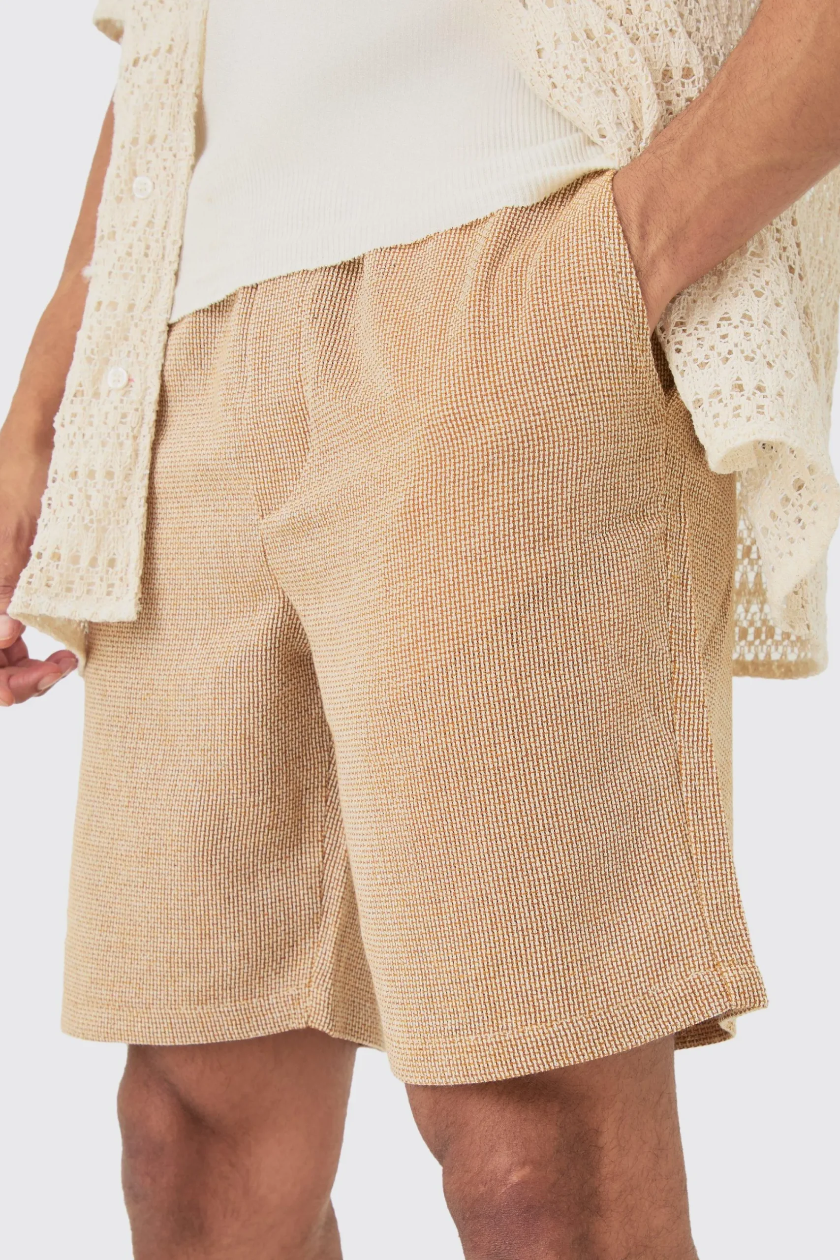 boohooMAN Elastic Waist Textured Check Comfort Short | UK| Sets & Co-Ords