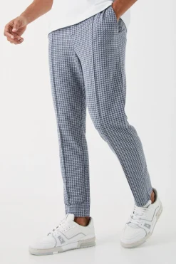 boohooMAN Elasticated Tapered Pintuck Dogstooth Trousers | UK| Trousers