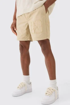 boohooMAN Elasticated Waist Applique Short Length Relaxed Shorts | UK| Shorts