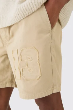 boohooMAN Elasticated Waist Applique Short Length Relaxed Shorts | UK| Shorts