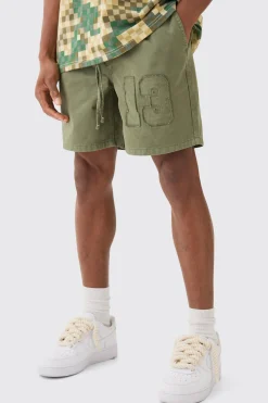 boohooMAN Elasticated Waist Applique Short Length Relaxed Shorts | UK| Shorts
