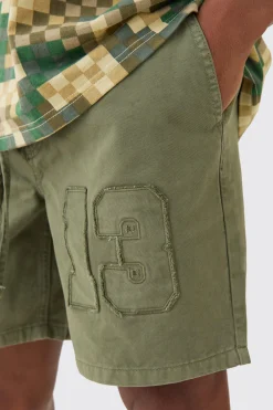 boohooMAN Elasticated Waist Applique Short Length Relaxed Shorts | UK| Shorts