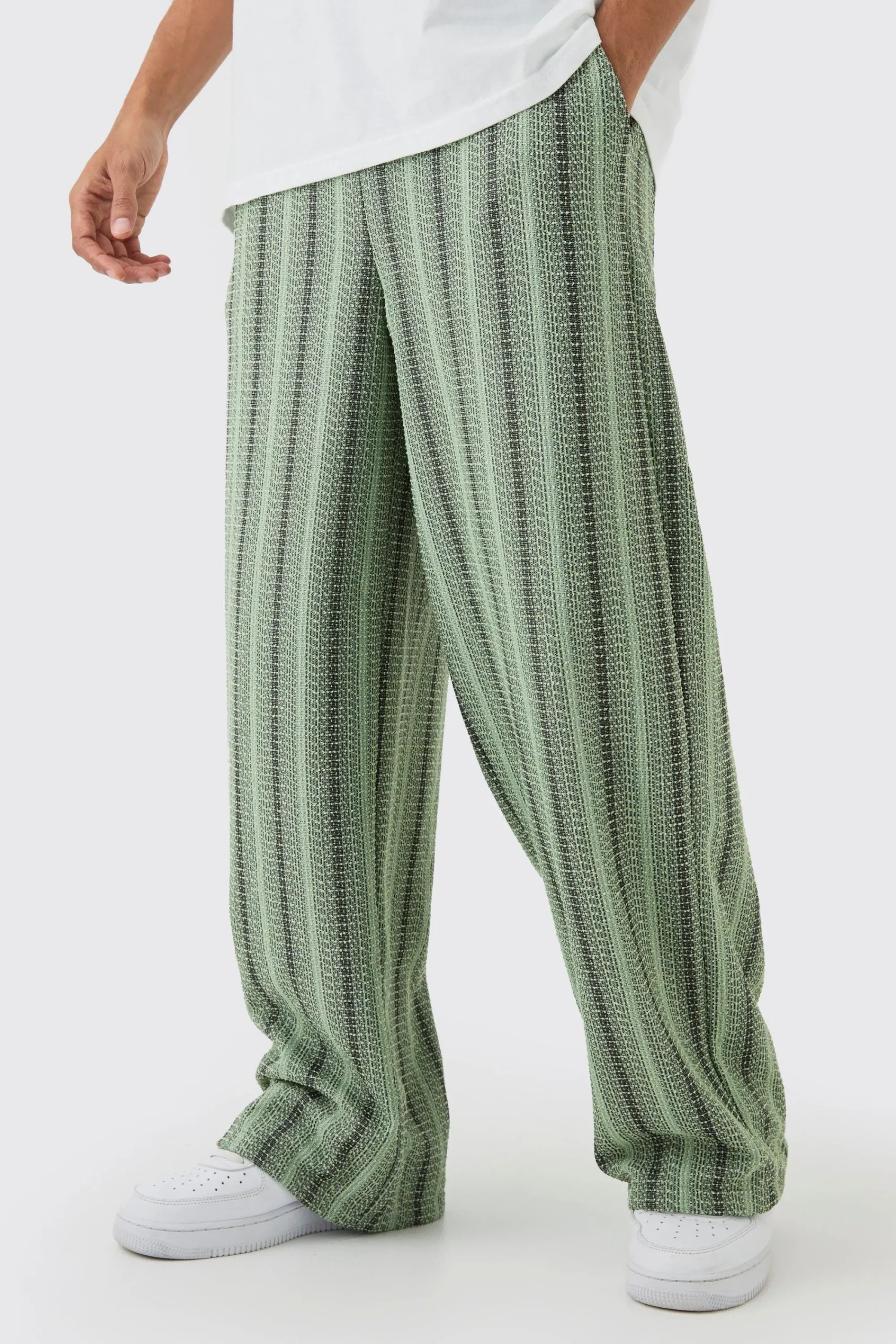 boohooMAN Elasticated Waist Baggy Boucle Trousers | UK| Trousers