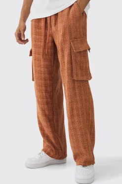 boohooMAN Elasticated Waist Baggy Boucle Cargo Pocket Trousers | UK| Trousers