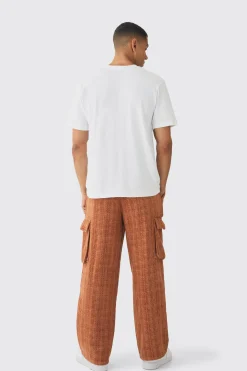 boohooMAN Elasticated Waist Baggy Boucle Cargo Pocket Trousers | UK| Trousers