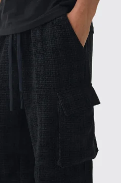 boohooMAN Elasticated Waist Baggy Boucle Cargo Pocket Trousers | UK| Trousers