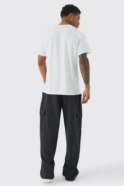 boohooMAN Elasticated Waist Baggy Pinstripe Cargo Trousers | UK| Trousers|Cargos