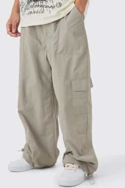 boohooMAN Elasticated Waist Cargo Pocket Parachute Trousers | UK| Trousers