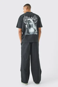 boohooMAN Elasticated Waist Contrast Drawcord Baggy Trouser | UK| Trousers