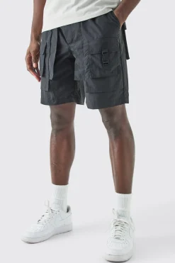 boohooMAN Elasticated Waist Crinkle Nylon Buckle Cargo Short | UK| Shorts