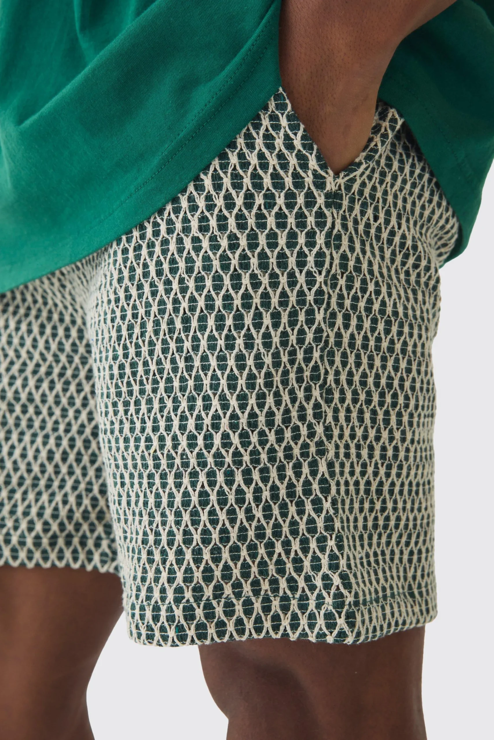 boohooMAN Elasticated Waist Crochet Bermuda Shorts | UK| Shorts