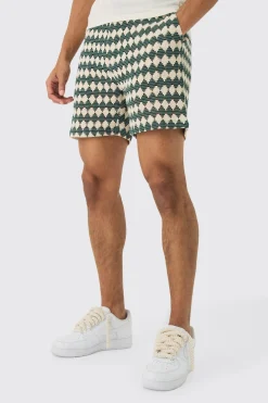 boohooMAN Elasticated Waist Diamond Crochet Bermuda Shorts | UK| Shorts