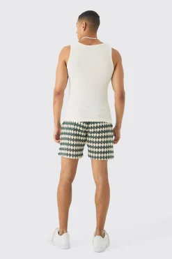 boohooMAN Elasticated Waist Diamond Crochet Bermuda Shorts | UK| Shorts