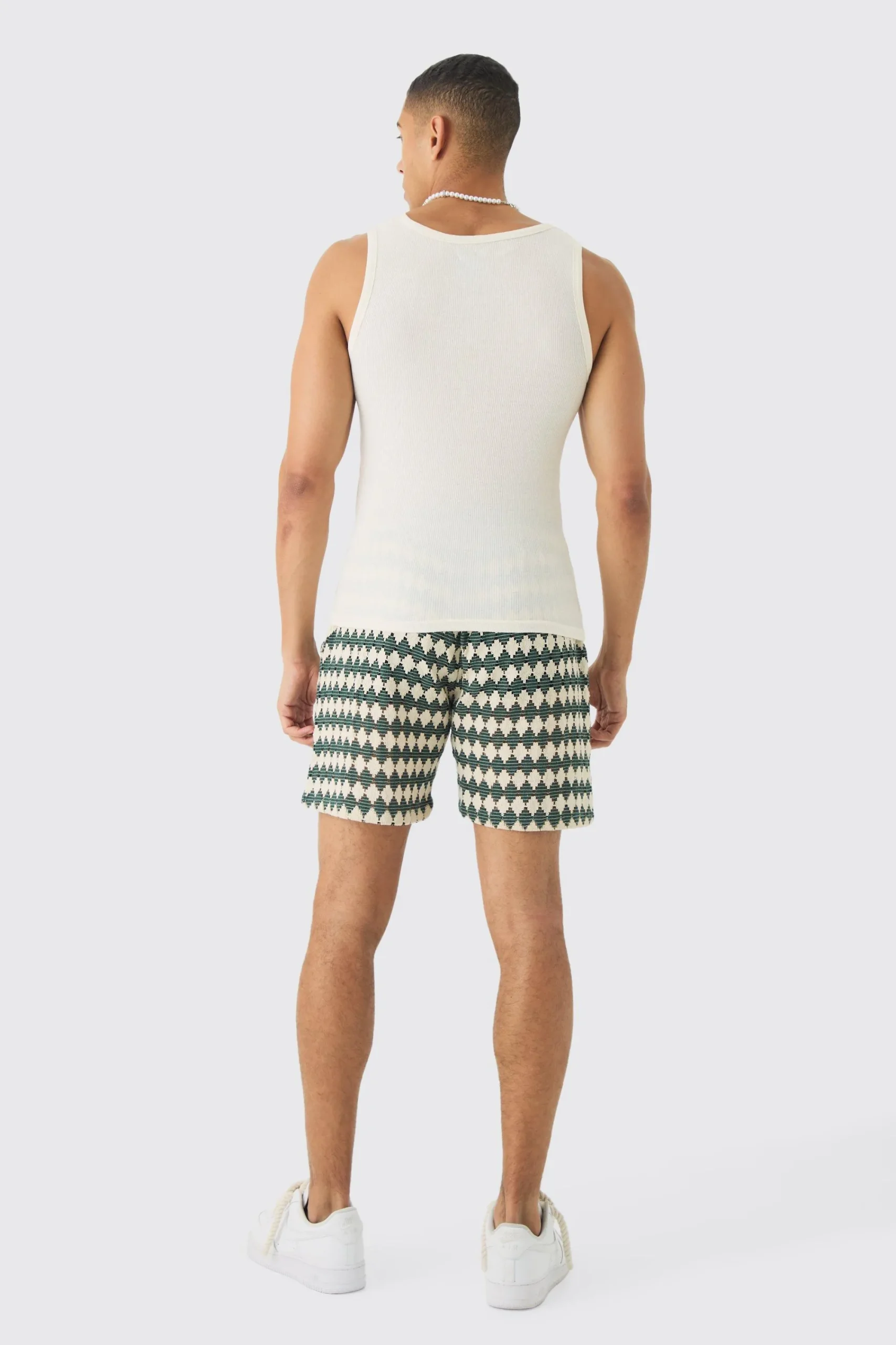 boohooMAN Elasticated Waist Diamond Crochet Bermuda Shorts | UK| Shorts