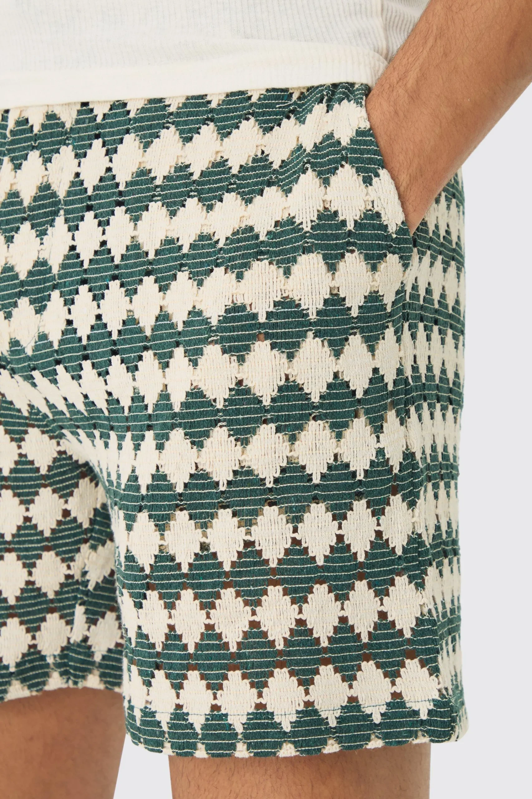 boohooMAN Elasticated Waist Diamond Crochet Bermuda Shorts | UK| Shorts
