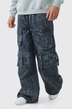 boohooMAN Elasticated Waist Extreme Baggy Heavyweight Washed Multi Cargo Trousers | UK| Trousers|Cargos
