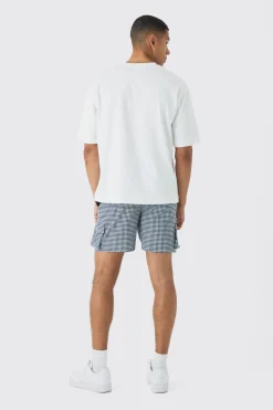 boohooMAN Elasticated Waist Gingham Check Linen Look Short In | UK| Shorts