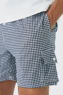 boohooMAN Elasticated Waist Gingham Check Linen Look Short In | UK| Shorts