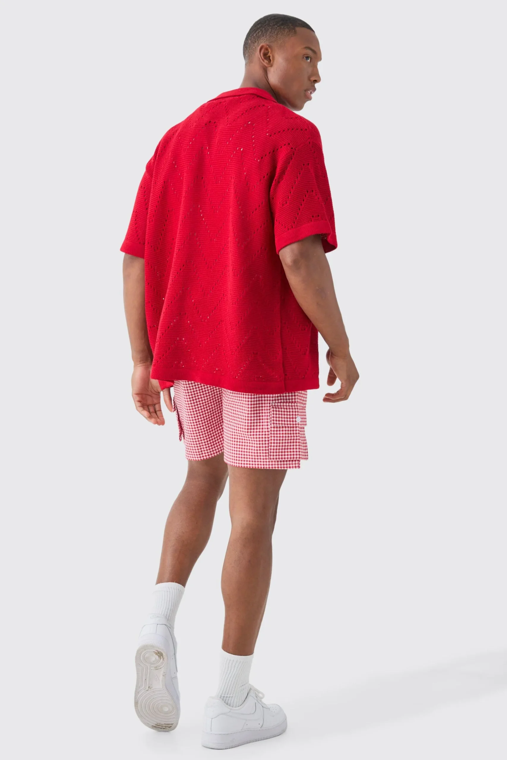 boohooMAN Elasticated Waist Gingham Check Linen Look Relaxed Short In | UK| Shorts