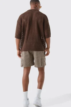 boohooMAN Elasticated Waist Gingham Check Linen Look Relaxed Short In | UK| Shorts