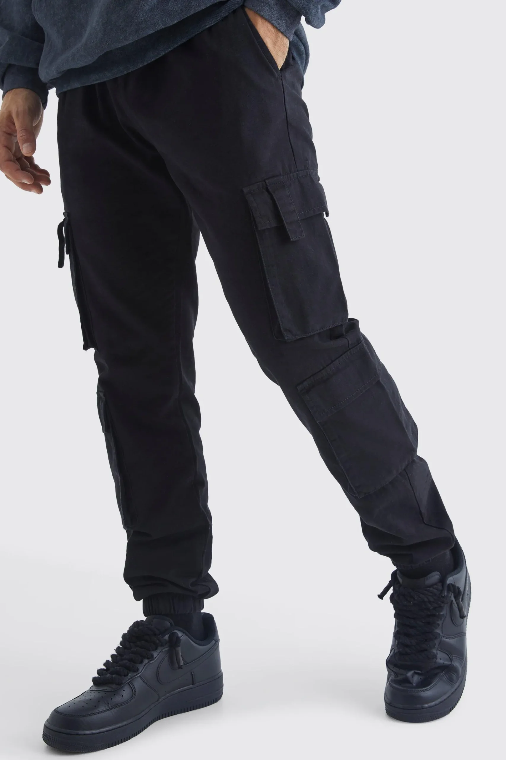boohooMAN Elasticated Waist Multi Cargo Pocket Slim Fit Jogger | UK| Cargos|Trousers