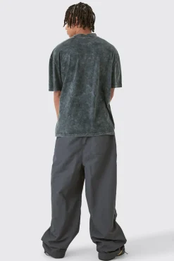 boohooMAN Elasticated Waist Oversized OFCL Parachute Pants | UK| Trousers