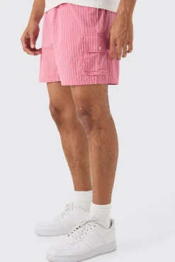 boohooMAN Elasticated Waist Pinstripe Linen Look Short In | UK| Shorts