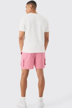 boohooMAN Elasticated Waist Pinstripe Linen Look Short In | UK| Shorts
