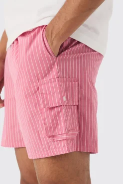 boohooMAN Elasticated Waist Pinstripe Linen Look Short In | UK| Shorts