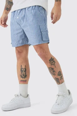 boohooMAN Elasticated Waist Pinstripe Linen Look Short In | UK| Shorts